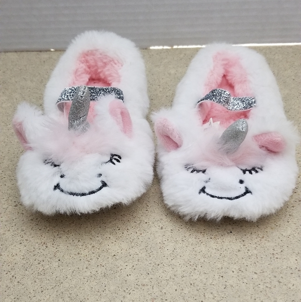 Pink and White Cozy Unicorn Animal Slippers